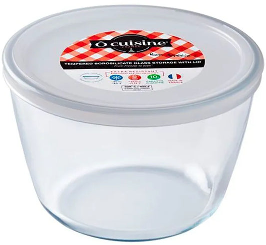 O Cuisine Bewaarbox Glas met Deksel Rond - 1,6L