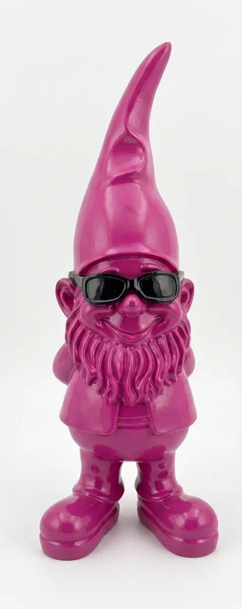Coole Fuschia kabouter met bril - 28 cm