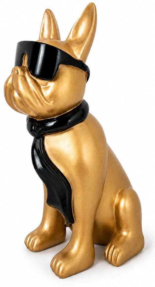 Hond met zwarte bril 28 cm - goud