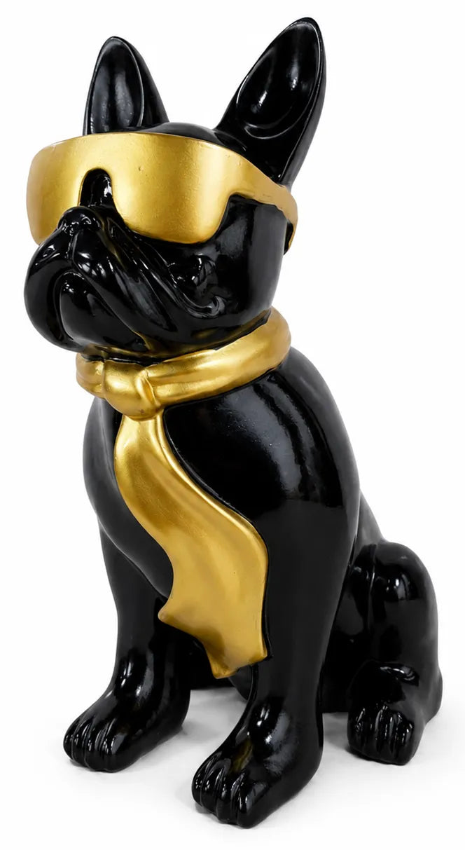 Zwart/Gouden Hond met bril – 28 cm
