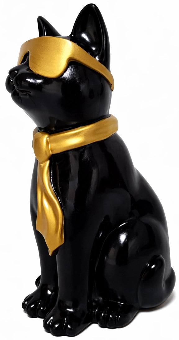 Zwarte poes met zonnebril - 28 cm