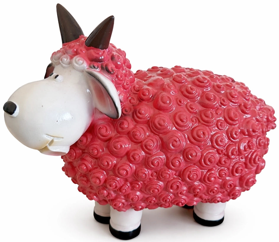 Roos schaapje met hoorns - 15 cm