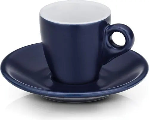 Kela Mattia Espressokopjes met Schotels Donkerblauw - Set van 2