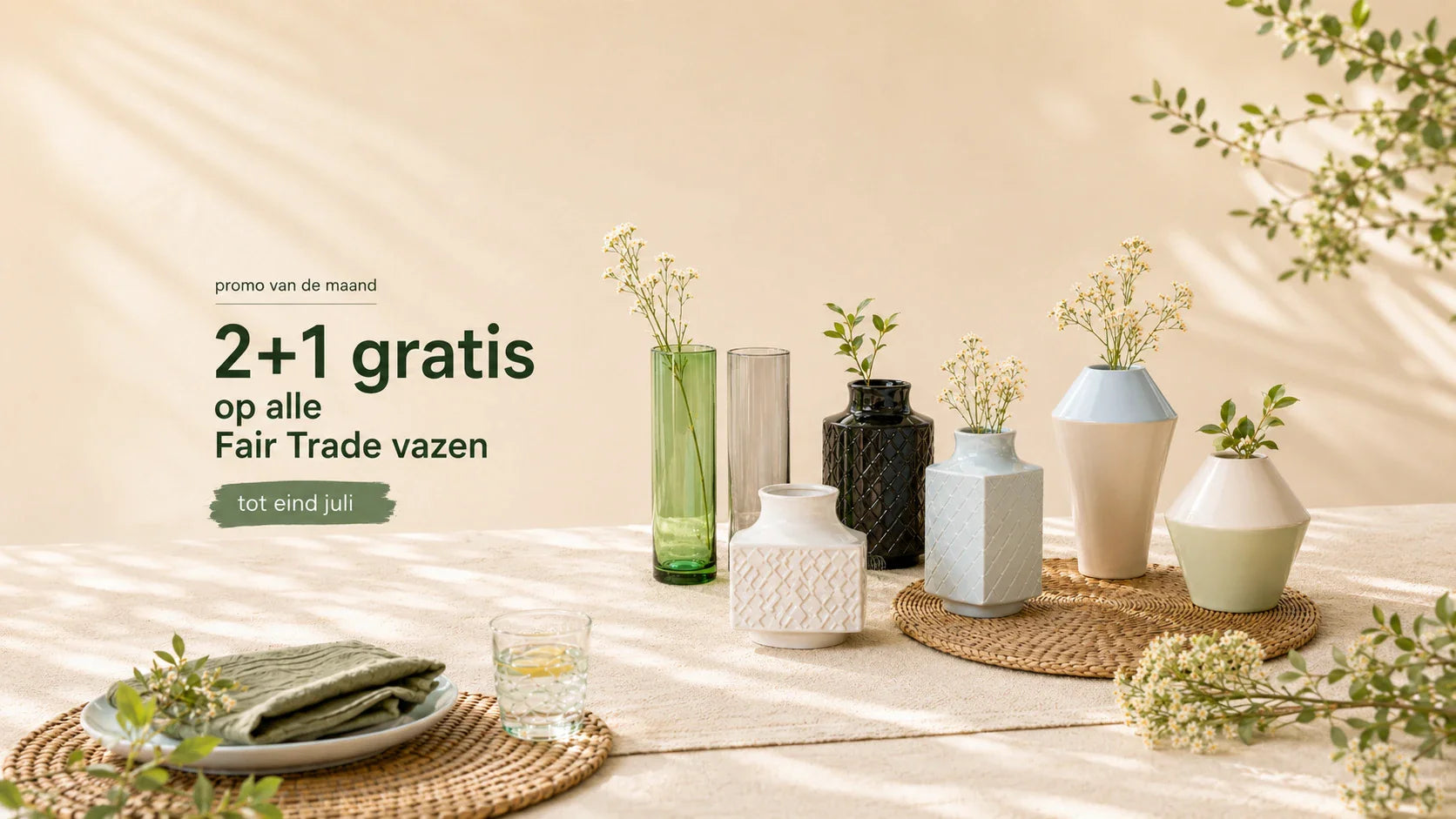 Promo van de maand: 2+1 gratis op Fair Trade vazen
