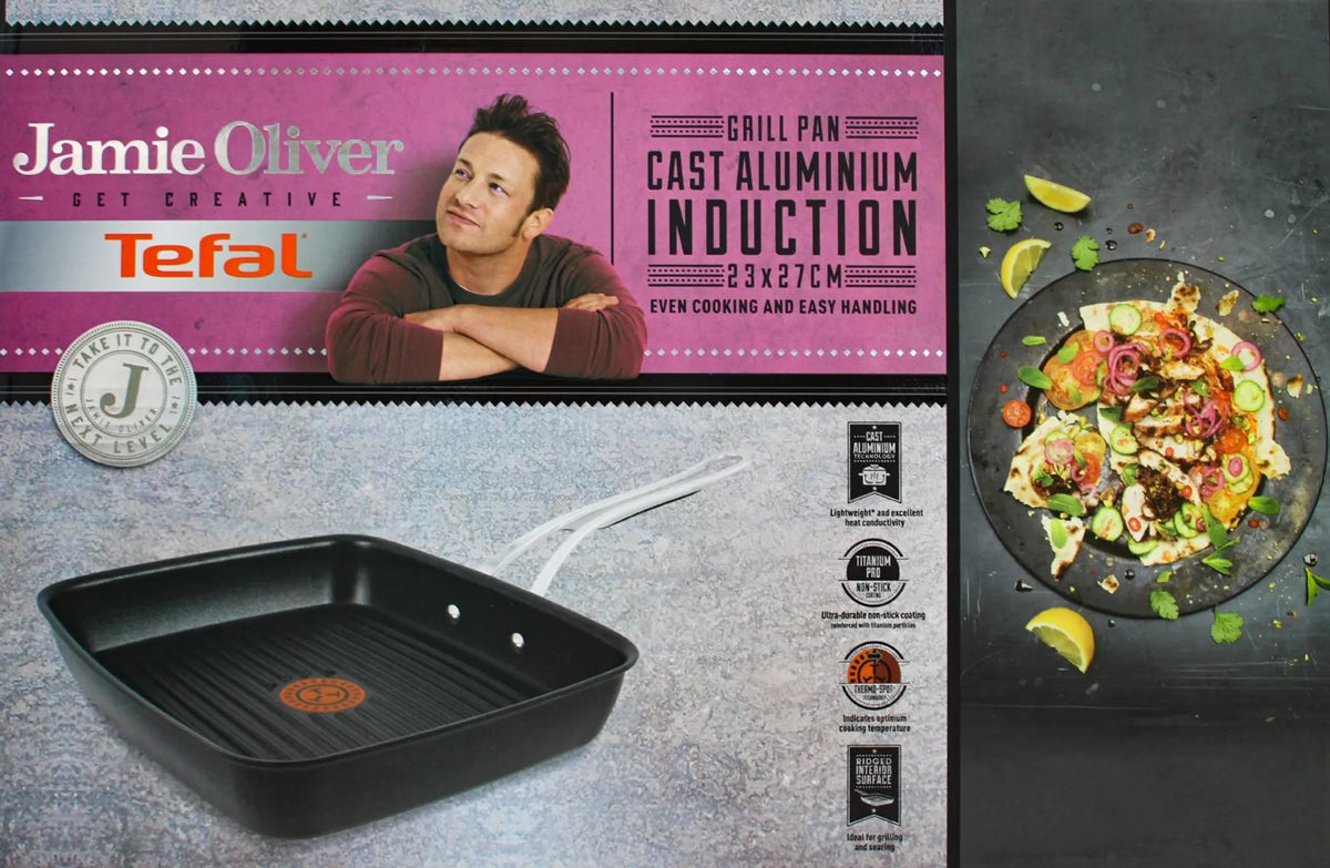 Tefal Jamie Oliver Grillpan 23 x 27 cm - Inductie – Titanium Antiaanbaklaag