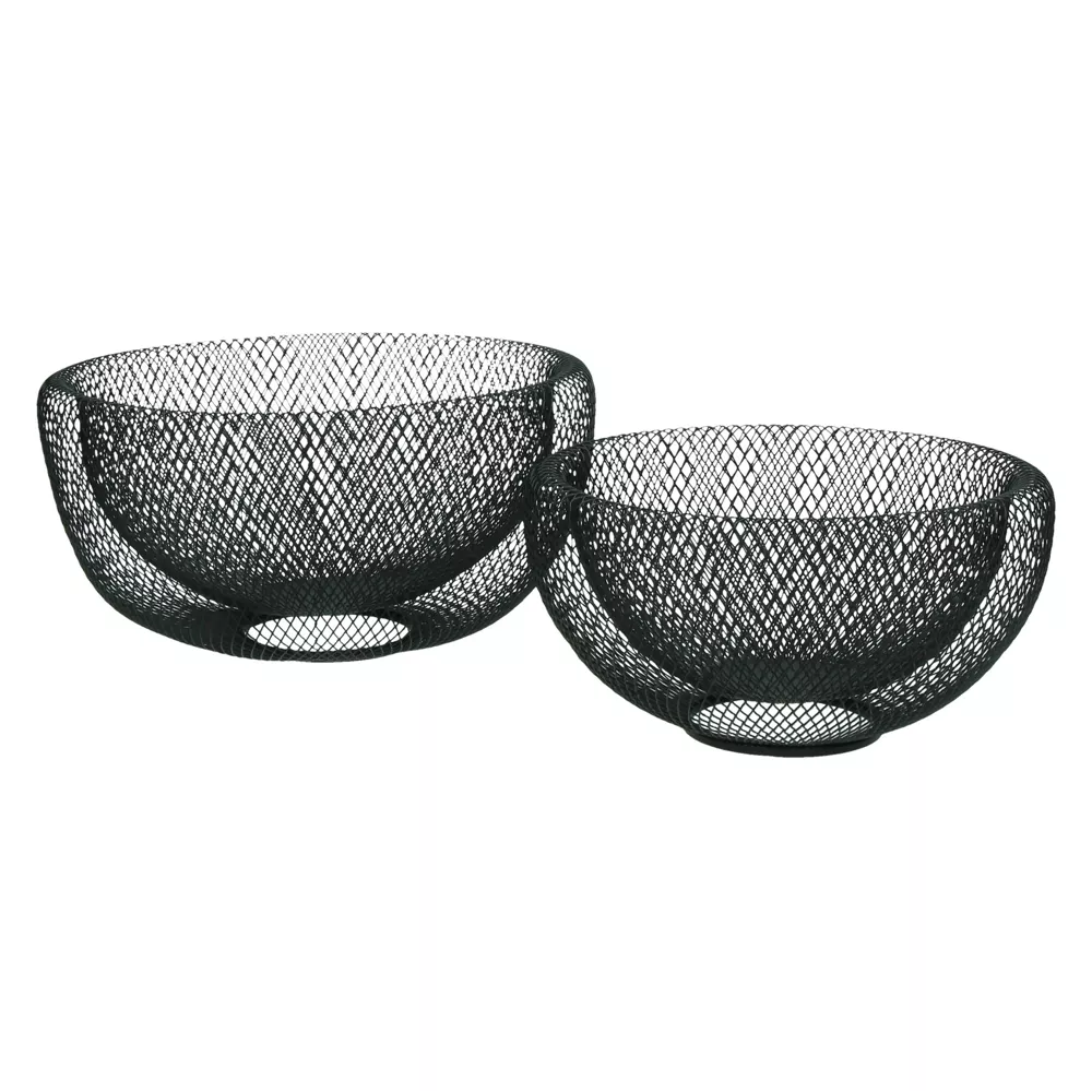 Pomax KABU Mandenset - Metaal Zwart - Ø 24/29 x H 12/15 cm (set van 2)