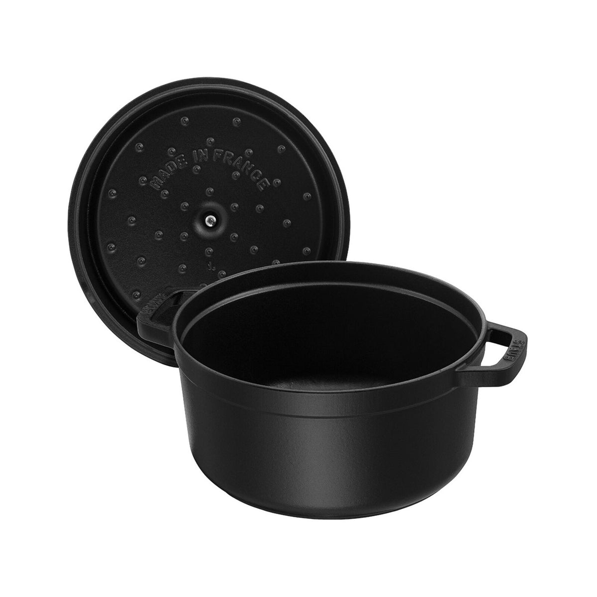 Staub Cocotte Rond 28 cm - Zwart - 6,7 liter – binnenzijde en deksel