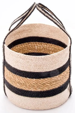 Fair Trade mand jute en hogla Ø 35 x H 28 cm - beige en zwart