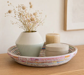 Fair Trade Duodip vaas keramiek Ø 13 x H 13 cm - mintgroen en crèmewit