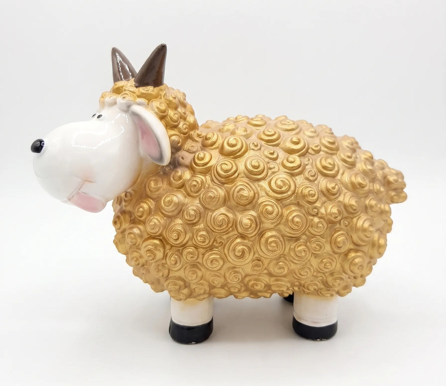 Goud schaapje met hoorns - 15 cm