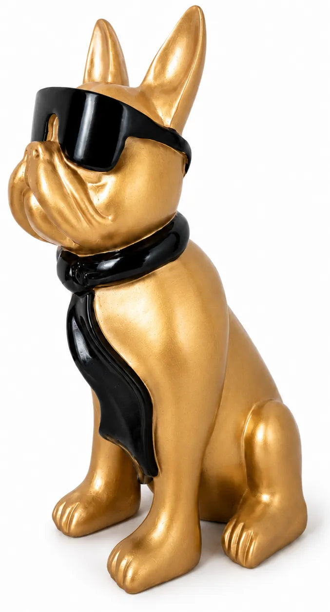 Hond met zwarte bril 28 cm - goud