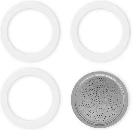 Bialetti Reserveonderdeel Filterplaatje + Rubber Ringen – 6 kops RVS (Venus, Kitty, Musa, Class)