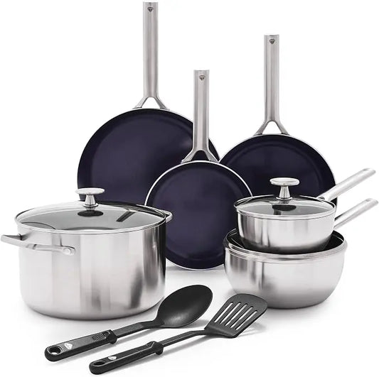 Blue Diamond Triple Steel Ceramic Nonstick Cookware Set – 11-delig, zilver