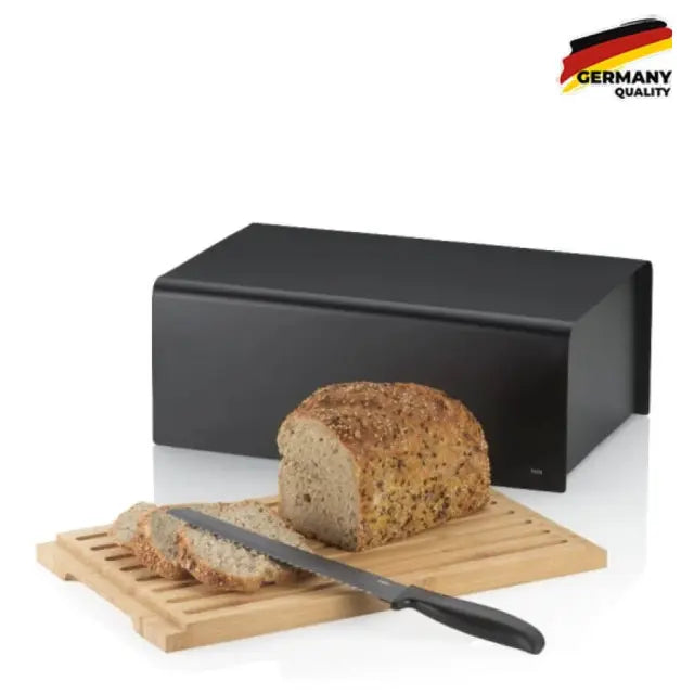 Kela Kiril Broodtrommel met Snijplank – Zwart Metaal/Bamboe 38x23x16 cm - foto 4