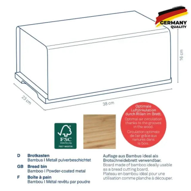 Kela Kiril Broodtrommel met Snijplank – Zwart Metaal/Bamboe 38x23x16 cm - foto 5