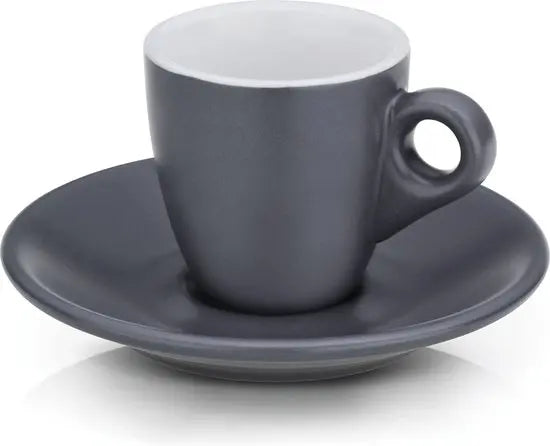 Kela Mattia Espressokop met Schotel Grijs 50 ml – Set van 2