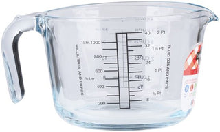 O Cuisine glazen maatbeker 1 liter, achterzijde met maatverdeling