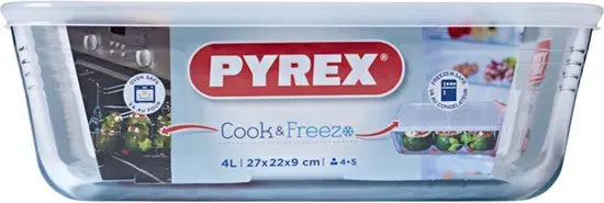 Pyrex Cook & Freeze Rechthoekige Schaal met Deksel 27x22x9 cm