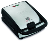 Tefal Snack Collection SW857D contactgrill, gesloten, met zilverkleurig deksel en zwarte handgreep