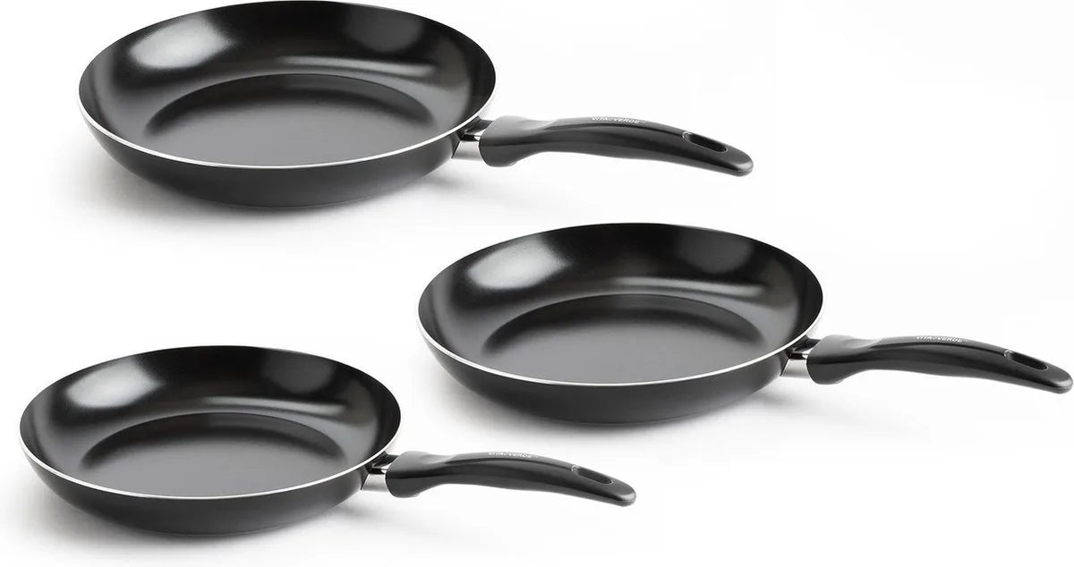 VitaVerde Expert koekenpannenset Ø20 + Ø24 + Ø28 cm – zwart – inductie – PFAS-vrij